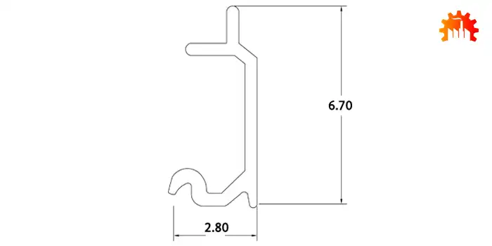 A picture of a technical plan of profile above